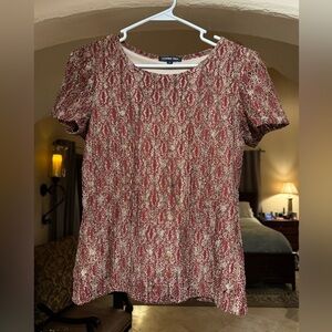 Elegant Patterned Blouse in Red and Cream